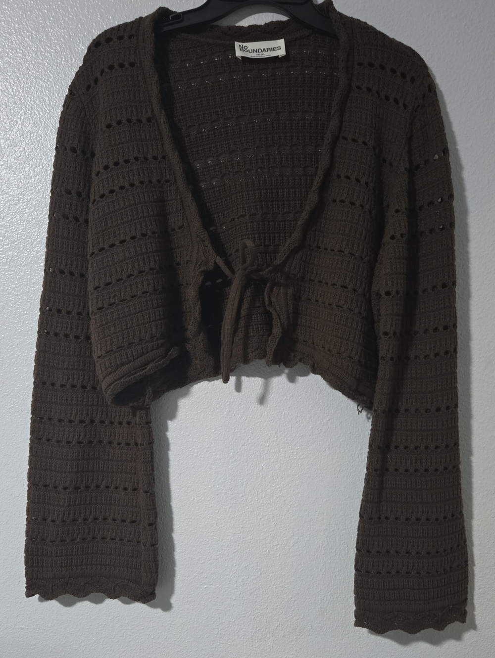 No Boundaries Dark Brown Cropped Knit Tie-Front Cardigan